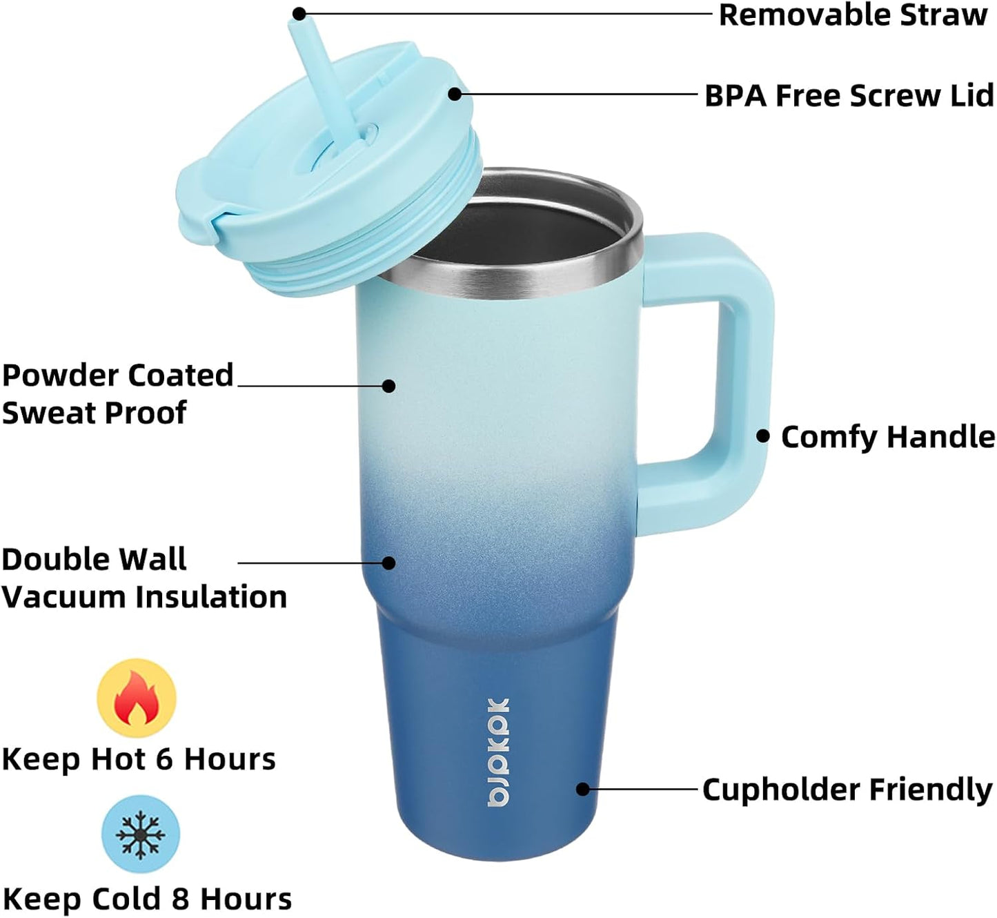 BJPKPK Tumbler with Handle and Straw 30oz Insulated Tumbler Cups with Lid Stainless Steel Travel Coffee Mug,Indigo Black