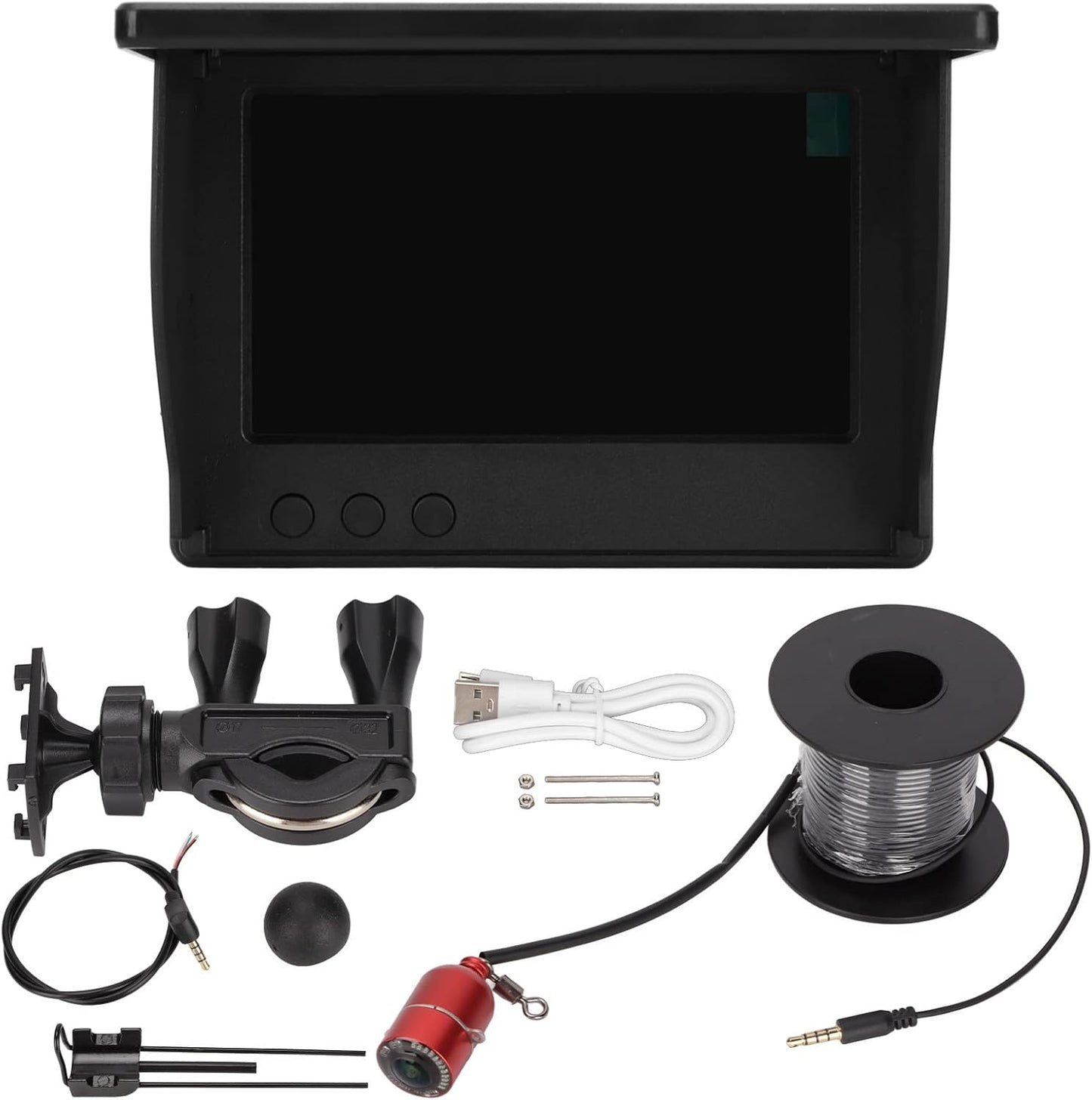 Fish Finder, Portable Underwater Fishing Camera Kit with 4.3in LCD Monitor, 190° Wide Angle IP67 Deep Waterproof Video Finder for Boats, Kayaks, Ice Fishing, Sea Adjustable Focal Length