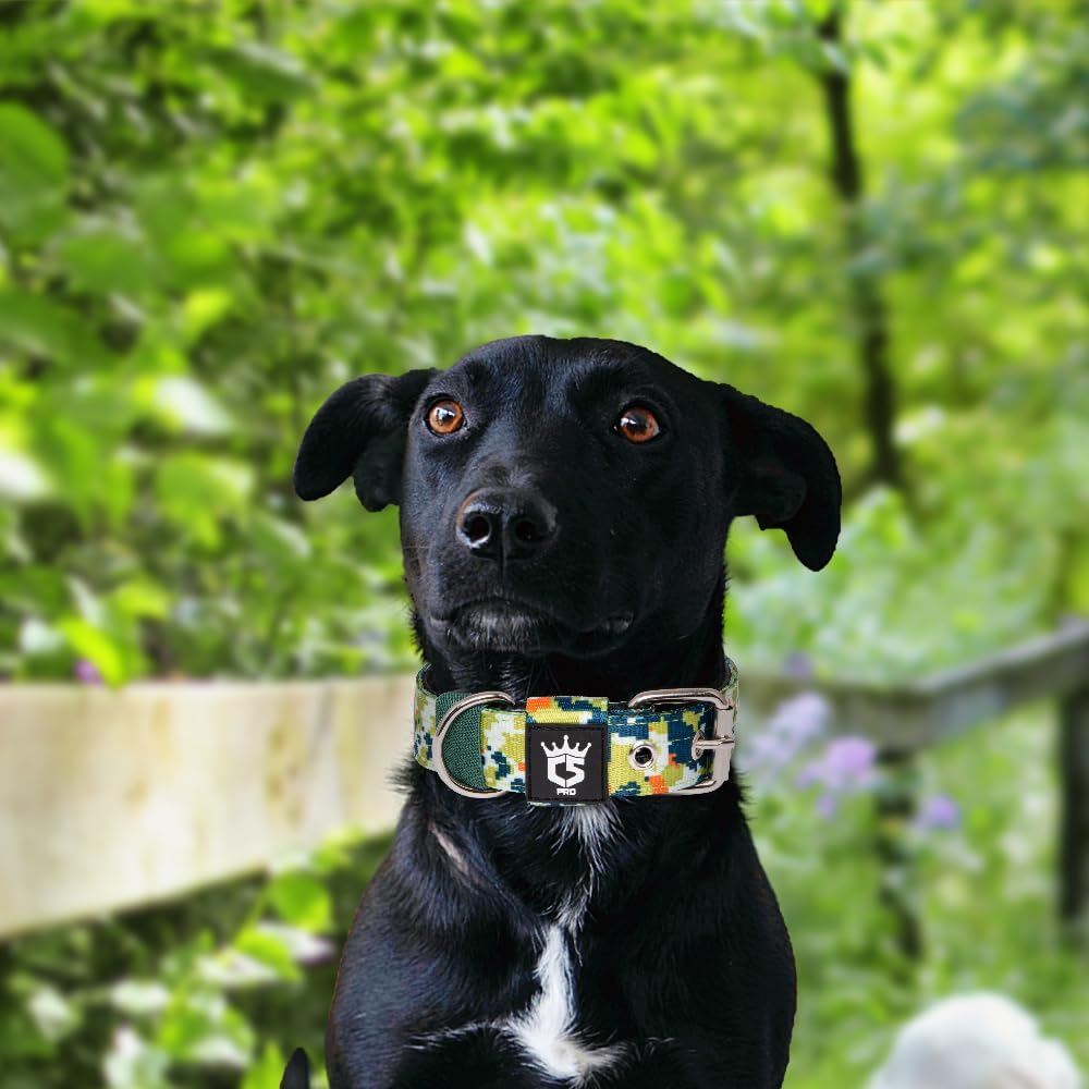 TSPRO Tactical Dog Collar 1.5 inch Wide Dog Collar Military Grade Strong Dog Collar Thick Dog Collar Heavy Duty Metal Buckle Dog Collar(Green-L)