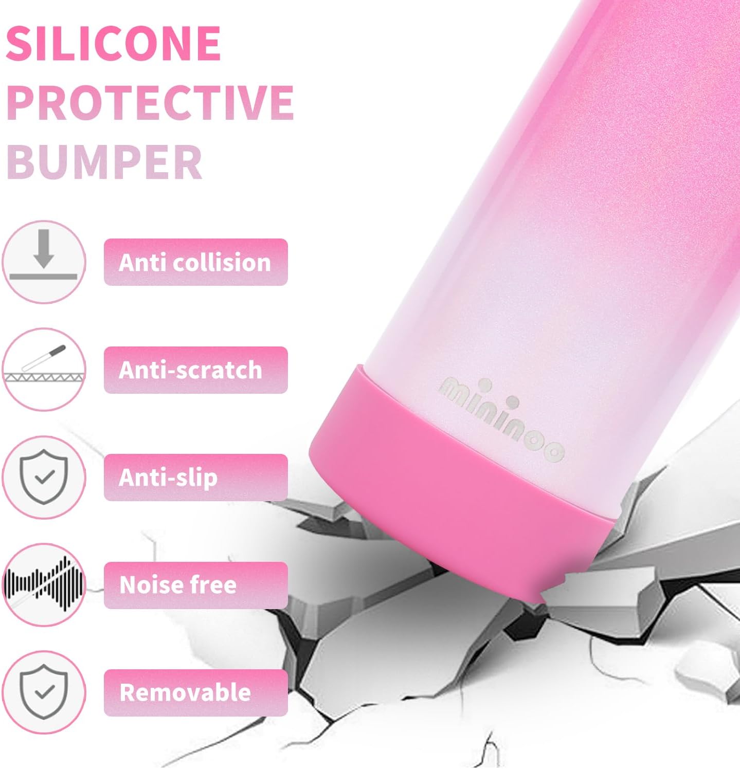 Mininoo 16 oz Ceramic-Lined Kids Water Bottle- Stainless Steel Insulated Water Bottle Kids with Leakproof Straw Lid for Girls & Boys