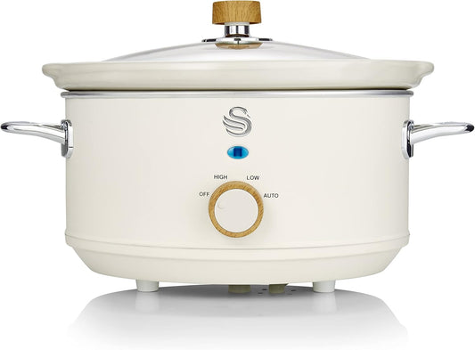Salton Swan Nordic-Style Slow Cooker with Removable Ceramic Pot, 3.5 Litre, Cotton White - PuriLite