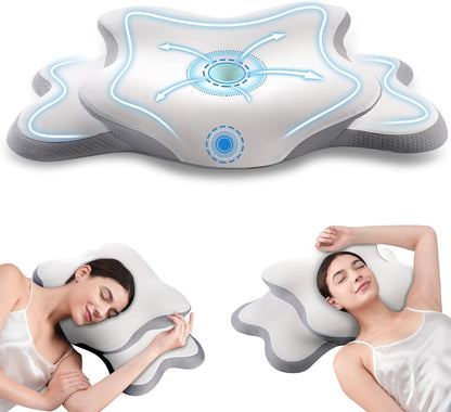 Cervical Neck Pillow for Sleeping - Memory Foam Contour Pillow for Neck Pain Relief, Ergonomic Support for Side and Back Sleepers, Orthopedic Pillow with Breathable Ice Silk Cover（Gray）