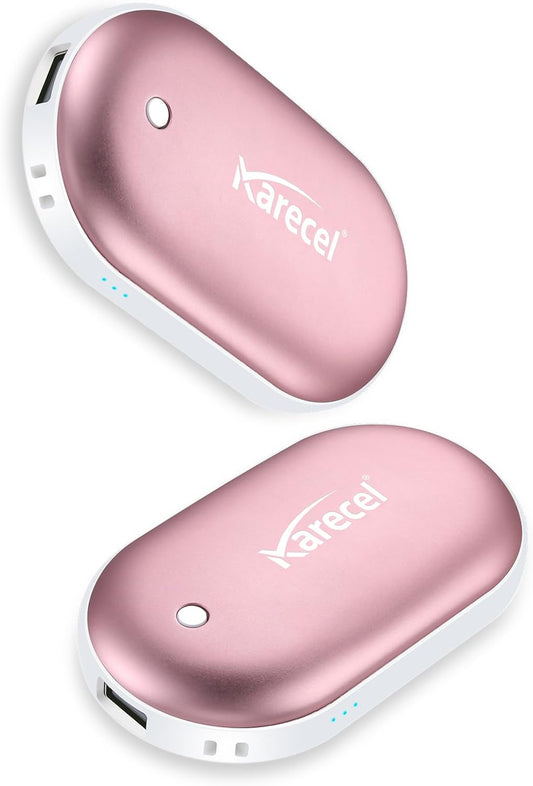 KARECEL Rechargeable Hand Warmers 2 Pack – 10,400mAh Double-Sided Electric Hand Warmers & Power Bank, 4" Full-Surface Heat, Quick Charge Portable USB Pocket Heater, 3 Heat Levels, Tech Gifts for Men & Women – Rose Gold