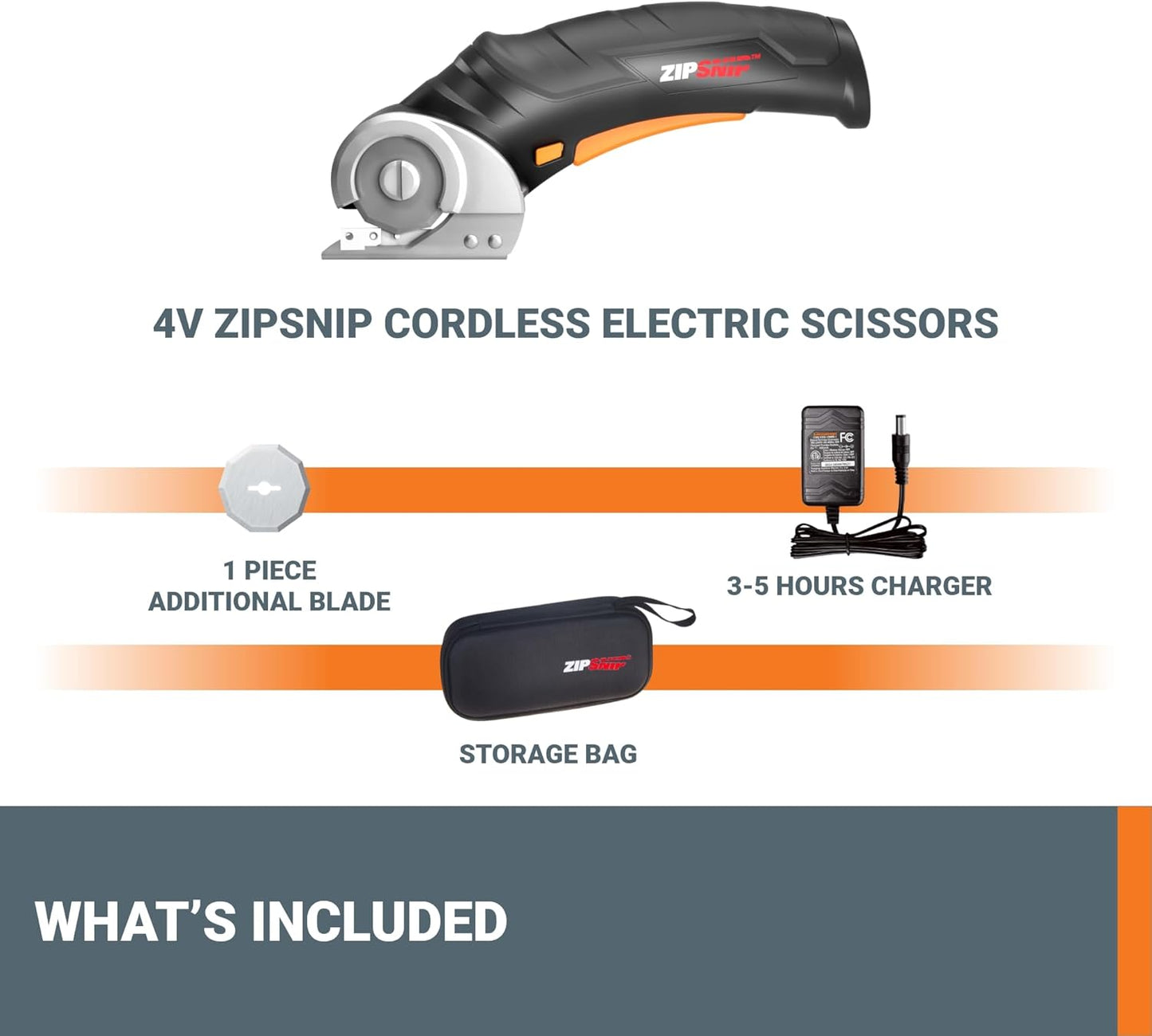 Worx Zipsnip Cordless Electric Scissors, Rechargeable Cardboard Cutter, 4V Powerful Fabric Scissors with 2 Safety Blades and Storage Bag WX082L.2