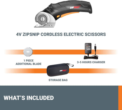 Worx Zipsnip Cordless Electric Scissors, Rechargeable Cardboard Cutter, 4V Powerful Fabric Scissors with 2 Safety Blades and Storage Bag WX082L.2