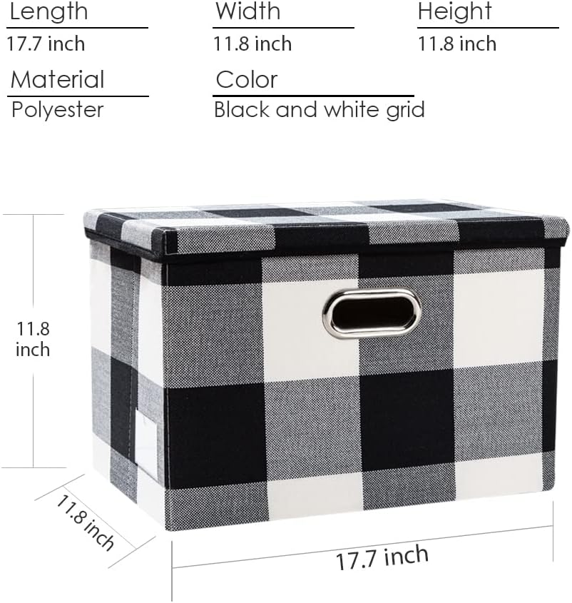 PRANDOM Large Foldable Storage Bin with Lid [1-Pack] Linen Fabric Decorative Storage Box Organizer Containers Basket Cube with Handles Divider for Bedroom Closet Office Living Room (17.7x11.8x11.8")