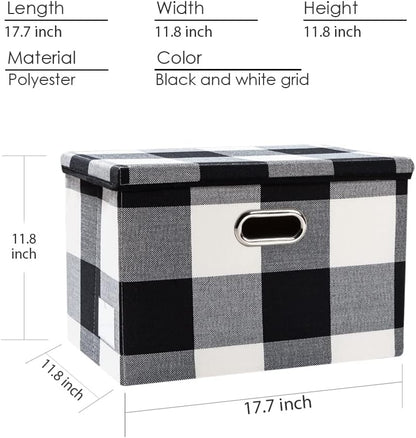 PRANDOM Large Foldable Storage Bin with Lid [1-Pack] Linen Fabric Decorative Storage Box Organizer Containers Basket Cube with Handles Divider for Bedroom Closet Office Living Room (17.7x11.8x11.8")