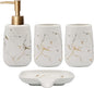 Qulable White Bathroom Accessories Set Complete, 4 Pcs Ceramic Bathroom Decorations Accessories Sets Includes Lotion Dispenser, 2 Tumblers and Soap Dish for Bath Decor, Countertop Vanity Organize