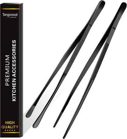Rivoean 2 Pcs 12-Inch Fine Tweezer Tongs,Extra-Long Stainless Steel Tweezers Tongs