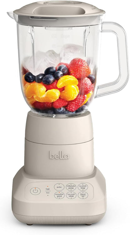 Bella 10-Speed Countertop Blender, Juicer and Smoothies, Fits Anywhere™, Slim Design with Lid and Lid for Dishwasher Stainless Steel Carafe, 450W, Surf