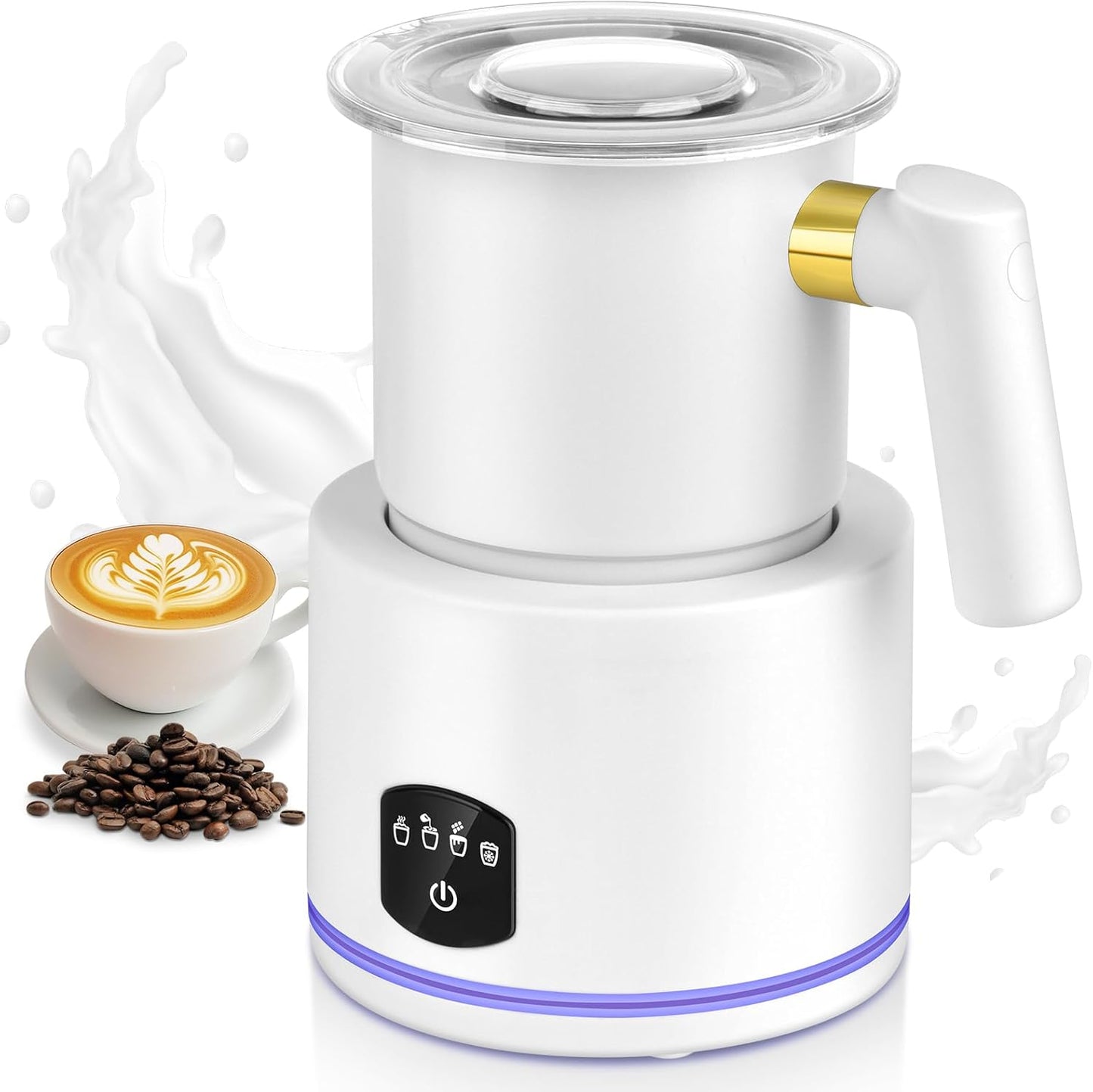 Milk Frother and Steamer - 4 in 1 Milk Frother Electric, 13.5oz Split Hot & Cold Milk Foam Maker Stainless Steel Automatic Milk Warmer for Latte, Cappuccino, Macchiato, Hot Chocolate