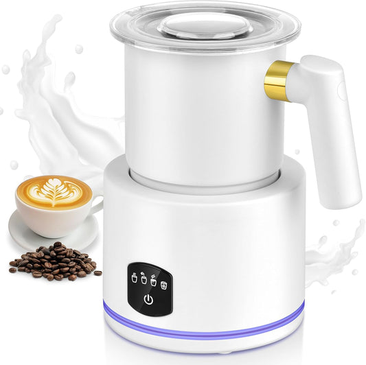 Milk Frother and Steamer - 4 in 1 Milk Frother Electric, 13.5oz Split Hot & Cold Milk Foam Maker Stainless Steel Automatic Milk Warmer for Latte, Cappuccino, Macchiato, Hot Chocolate