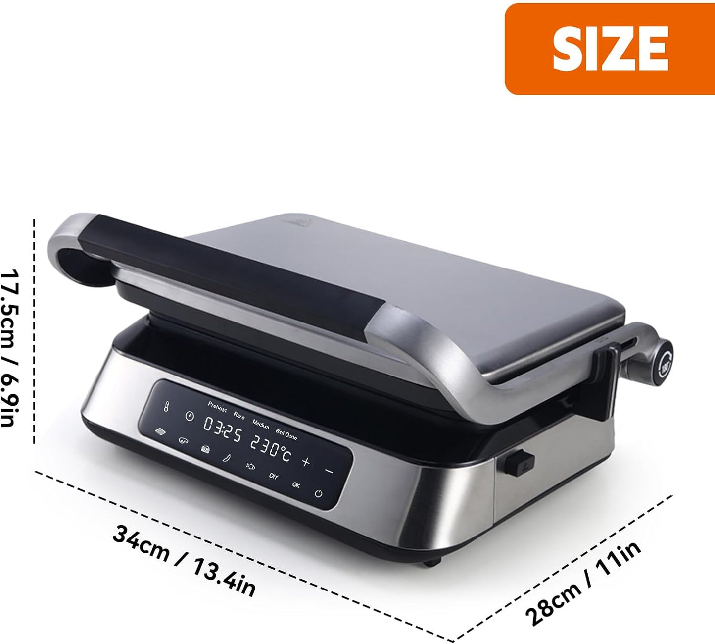 Panini Grill Press Sandwich Maker | Commercial Smokeless Indoor Grill, 1600W, 180° Open, Removable Plates, Stainless Steel, Ideal Kitchen Gift for Steak, Hamburger, Waffle