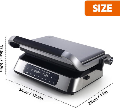 Panini Grill Press Sandwich Maker | Commercial Smokeless Indoor Grill, 1600W, 180° Open, Removable Plates, Stainless Steel, Ideal Kitchen Gift for Steak, Hamburger, Waffle