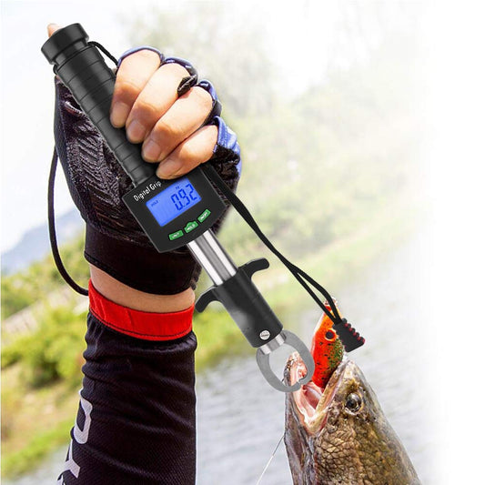 3 in 1 Digital Fish Grip Scale 25Kg/55Lb Fish Lip Gripper Grabber with 1M Tape Measure, Fish Holder Scale, Digital Fish Scale with Tape 50 Black - PuriLite