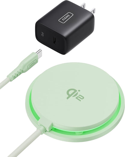 INIU Magnetic Wireless Charger, Qi2 Certified 15W Fast Mag-Safe Wireless Charging Pad with Cooling Fan & LED Light, for iPhone 16 15 14 13 12 Series, AirPods, and More (Adapter Included)