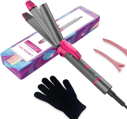 Curling Iron, Lescolton 2 in 1-Curling Wand Travel Hair Straightener, 1 Inch Dual Voltage Curl Wand Barrel, Fast Heating Flat Iron for Girls & Women