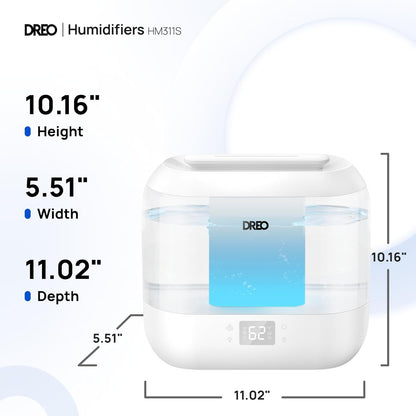 Dreo Smart Humidifiers for Bedroom, Top Fill 4L Supersized Cool Mist Humidifier with Nightlight, 36H Runtime, Touch/APP/Voice Control, 28 dB Quiet Ultrasonic Humidifiers for Large Room, Baby, Plants