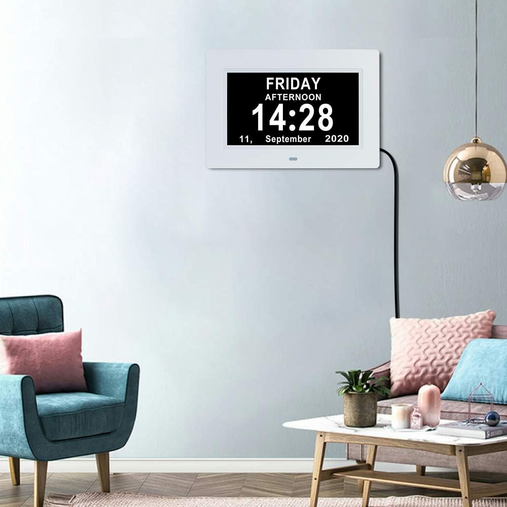 [2025 Newest] Digital Day Calendar Clocks 3 Medicine Reminders Extra Large 8 Inch Non-Abbreviated Day Date Month Dementia Senior Clock for Eldarly Memory Loss Vision Impaired Clock