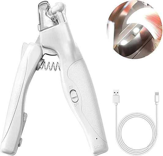 Pet Nail Clipper with LED Light for Dogs & Cats, Rechargeable Nails & Claws Trimmer Grooming, Safe Professional Trimming Tool with Nail Trapper & Free Nail File, Quick-Sensor Razor Sharp Blades