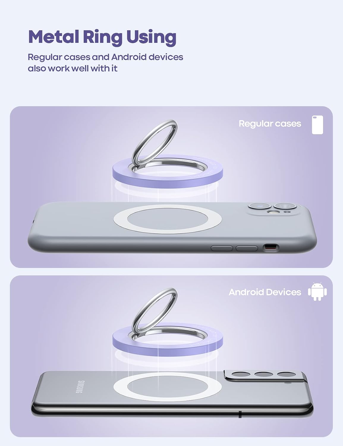 Magnetic Phone Ring Holder for Magsafe - Lamicall 【Wireless Charger Friendly】 Grip Stand, Phone Ring Stand for Magsafe Accessories, Violet