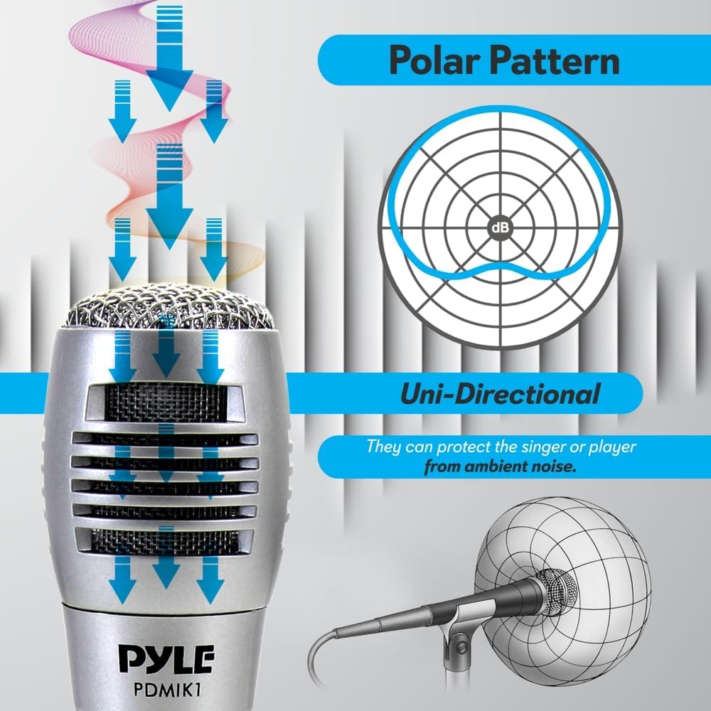 Pyle Professional Dynamic Vocal Microphone - Moving Coil Dynamic Cardioid Unidirectional Handheld Microphone with ON/OFF Switch Includes 15ft XLR Audio Cable to 1/4'' Audio Connection - PDMIC59