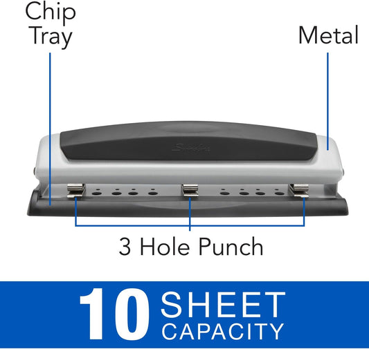 Swingline Precision Pro Desktop 2 Or 3 Hole Punch, 10 Sheet Capacity, Black And Silver (A7074037A) - PuriLite