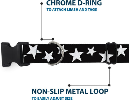 Buckle-Down PC-W21909-M Dog Collar Plastic Clip Buckle, 1"x11"-17", Star Black/White