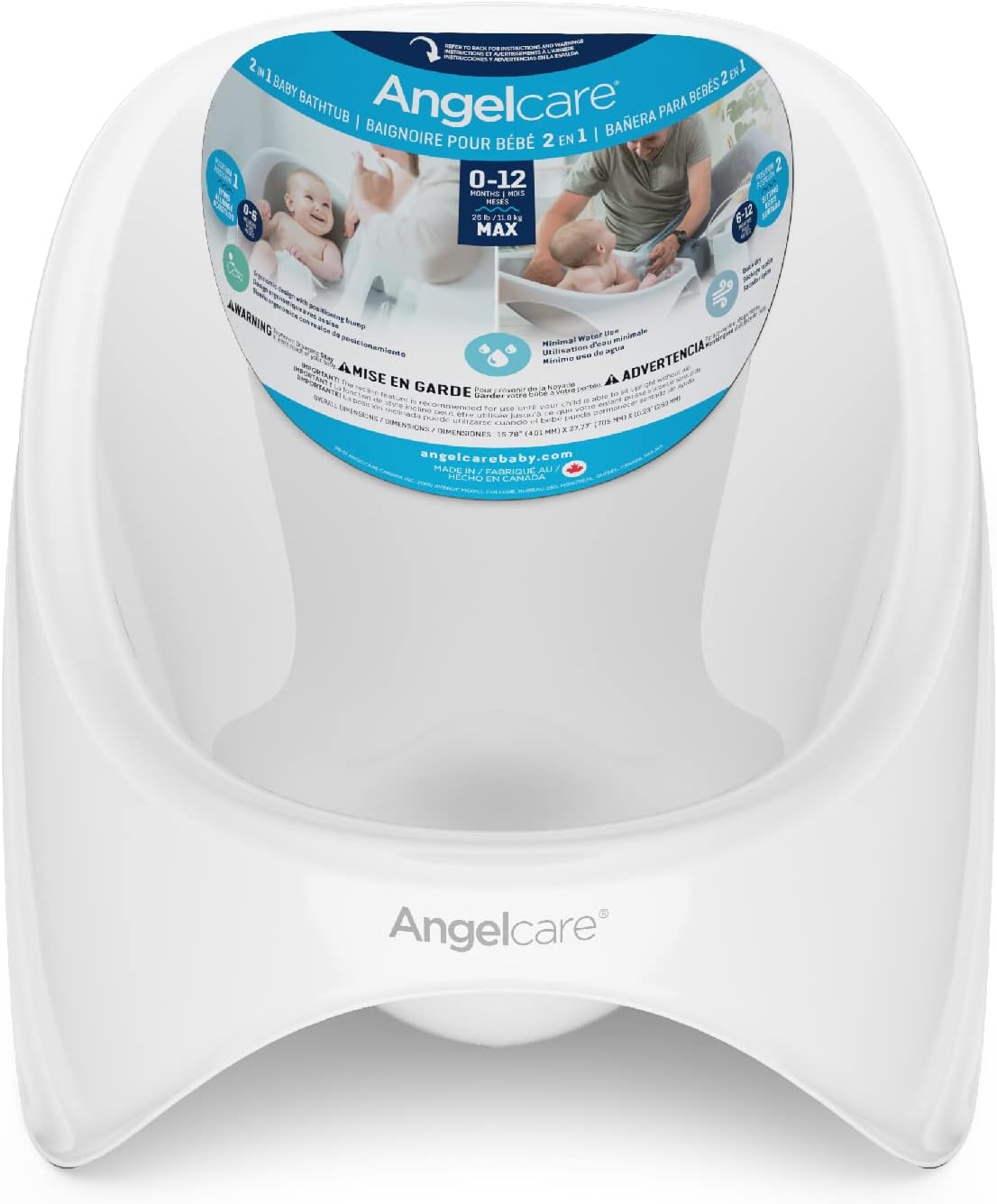 Angelcare 2-in-1 Baby Bathtub | Ideal for Infants, Babies, and Newborns | 0-12 Months or Up to 26 Pounds, Made in Canada