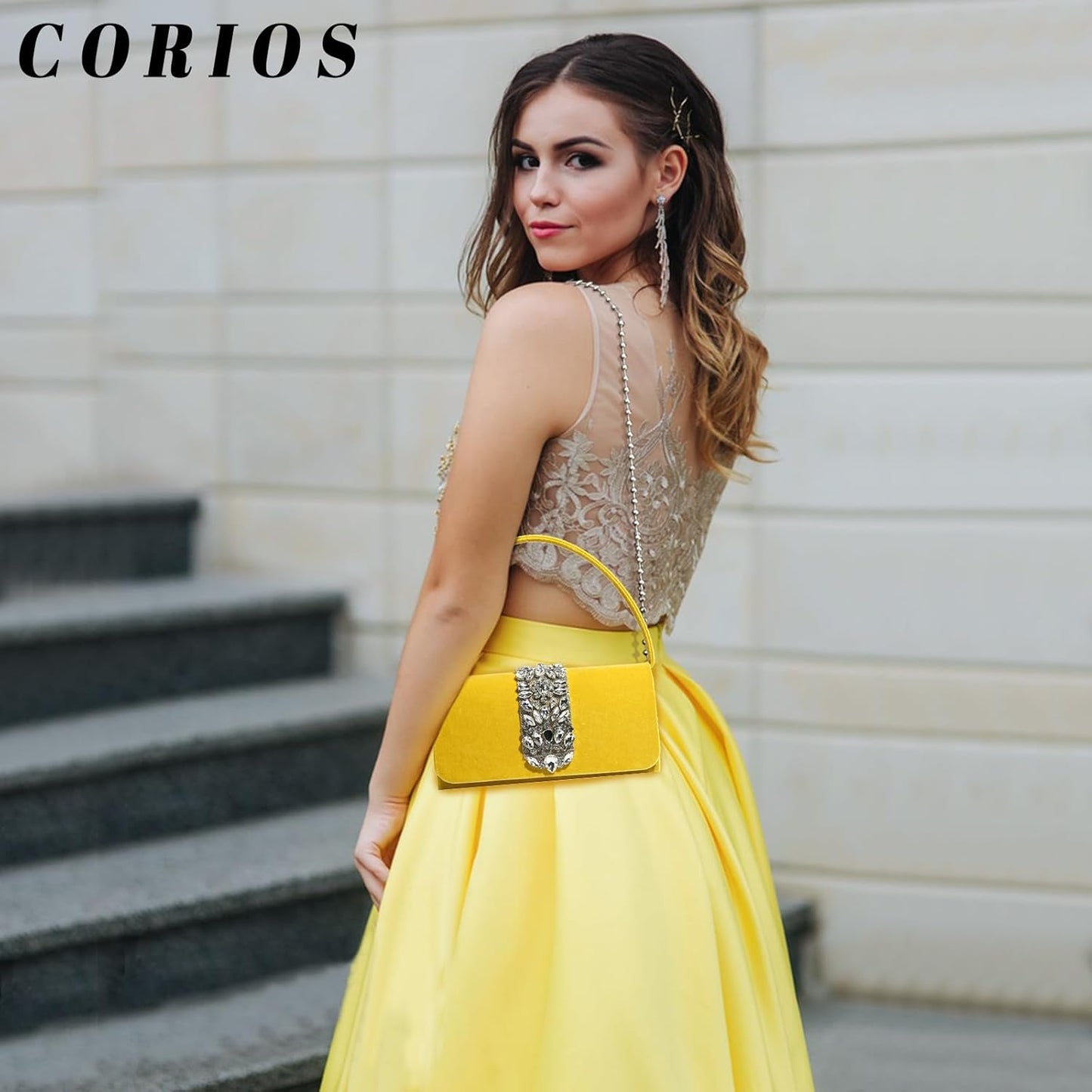 CORIOS Evening Bag for Women Rhinestone Clutch Bag Sparkly Crystal Handbag Bridal Wedding Purse Glitter Shoulder Bag
