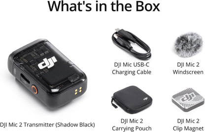 DJI Mic 2 (2 TX + 1 RX + Charging Case), Wireless Lavalier Microphone, Intelligent Noise Cancelling, 32-bit Float Internal Recording, 820 ft.(250m) Range, Microphone for iPhone, Android, Camera