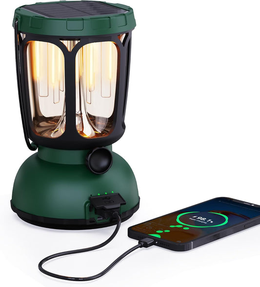 6000mAh Rechargeable Camping Lantern- LED Camping Lamp Solar Lantern with Hand Crank, Ajustable Brightness Camping Light for Tent, Long Battery Life Phone Charger for Power Outage/Indoors/Outdoors