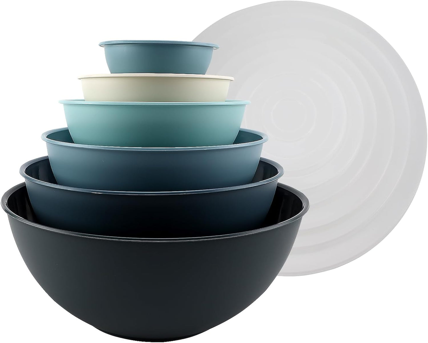 COOK WITH COLOR Mixing Bowls with TPR Lids - 12 Piece Plastic Nesting Bowls Set Includes 6 Prep Bowls and 6 Lids, Microwave Safe Mixing Bowl Set (Mint)