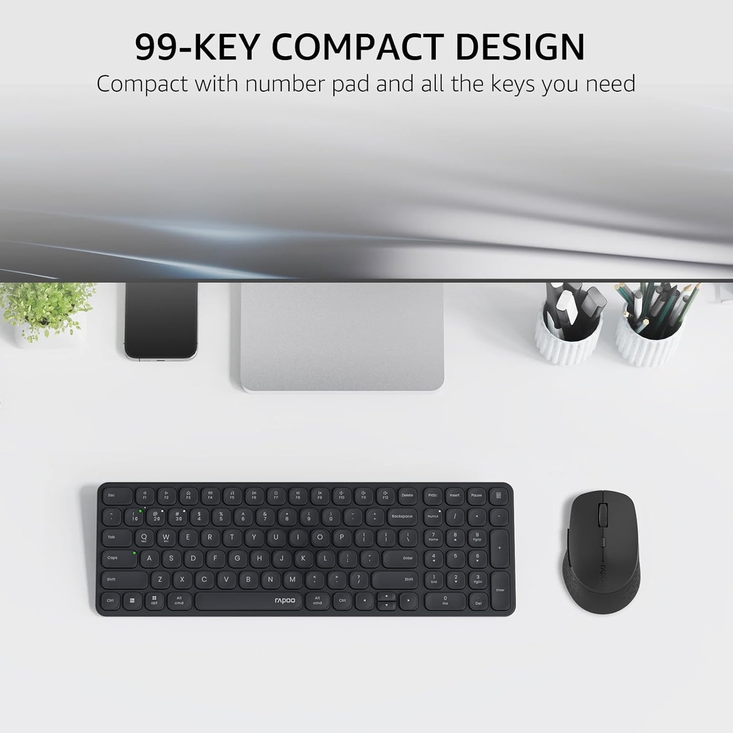 RAPOO Keyboard and Mouse Wireless - 9010M Multi-Device Wireless Keyboard Mouse Combo, 2.4GHz/Bluetooth 5.0/4.0 Wireless Keyboard Mouse Set for Windows/Mac/Linux/Chrome, Support 4 Devices, Silent Click