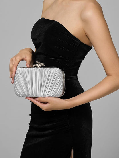 Clutch Purses for Women Evening Bag Pleated Clutch Bag with Chain Party Purses Handbag for Cocktail/Prom/Party/Wedding/Formal
