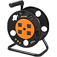 DEWENWILS Extension Cord Storage Reel with 4-Grounded Outlets, Heavy Duty Open Cord Reel for 12/3,14/3,16/3 Gauge Power Cord, Hand Wind Retractable, 10A Circuit Breaker, Rocker Power Switch