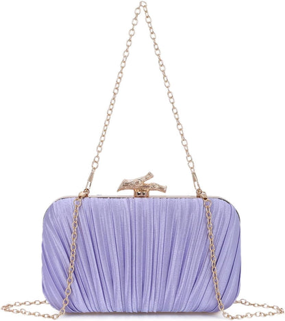 Clutch Purses for Women Evening Bag Pleated Clutch Bag with Chain Party Purses Handbag for Cocktail/Prom/Party/Wedding/Formal