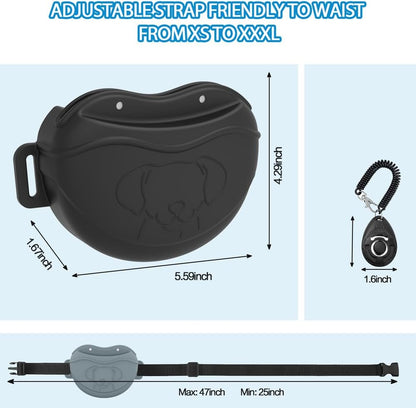 TUCANA Silicone Dog Treat Pouch for Pet Training – Upgraded 4 Strong Magnets Enhanced Magnetic Closure, Ease of Cleaning, Come with Adjustable Wasit Belt and Effective Dog Clicker