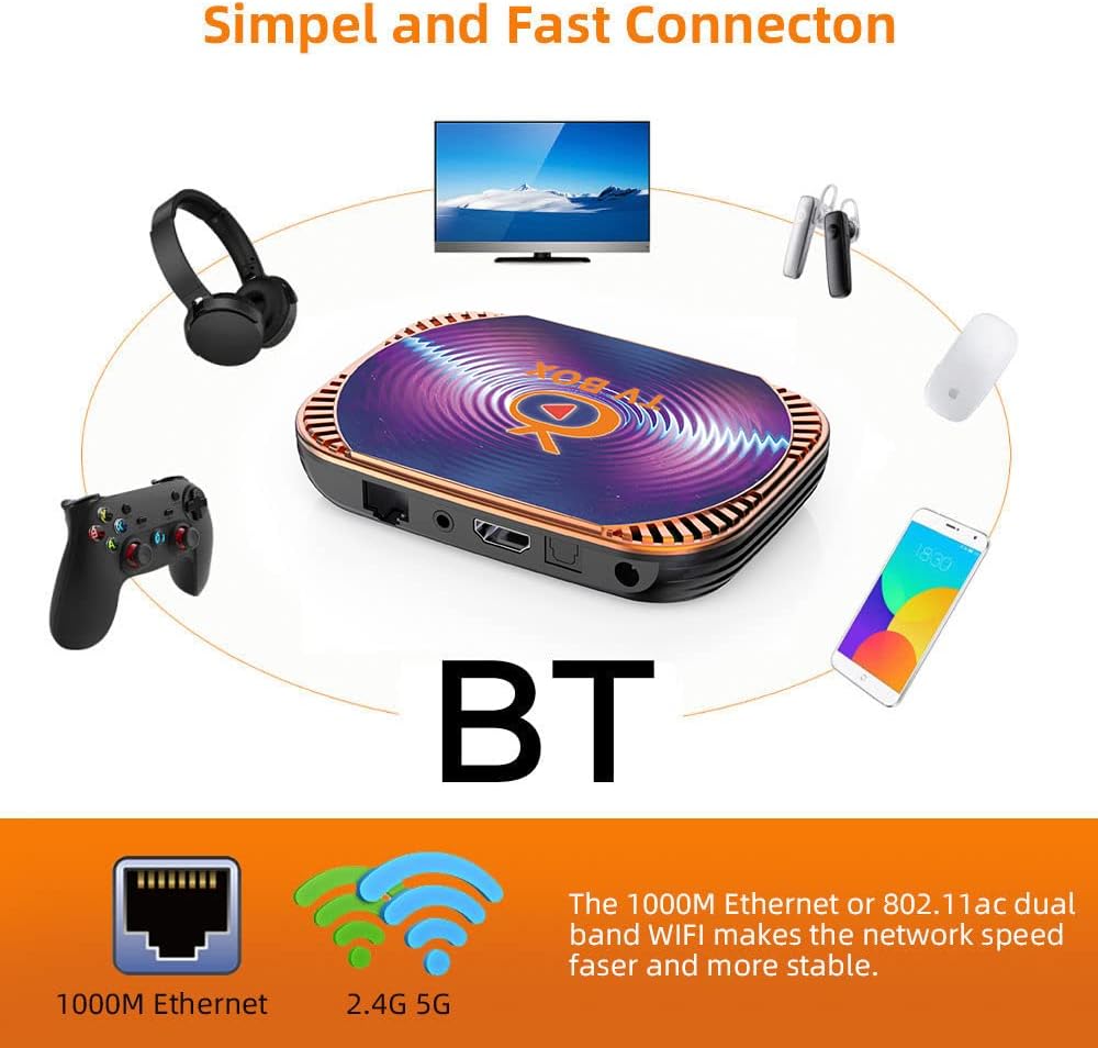 Android 11.0 TV Box 4GB Ram 32GB ROM TV Box MxIII X4 Amlogic S905X4 Quad Core with Dual Wi-Fi 2.4G/5.0G BT 4.0 8K 1000M LAN USB 3.0 Smart Tv Box