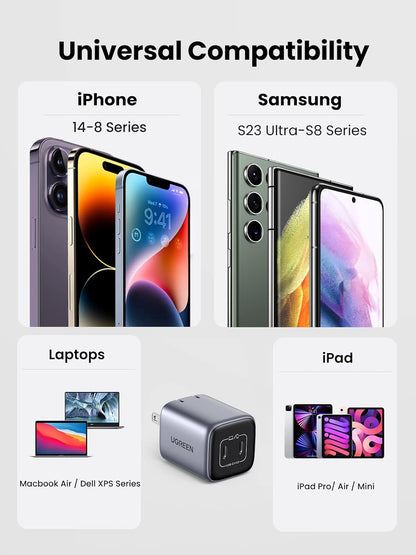 UGREEN Nexode 45W USB C Charger Block, GaN PPS Dual Port USB C Fast Charger Super Fast Charge 2.0 Wall Plug Compatible with Galaxy S25 S24 Ultra S23 A54, iPad, iPhone16, Pixel 9, Black