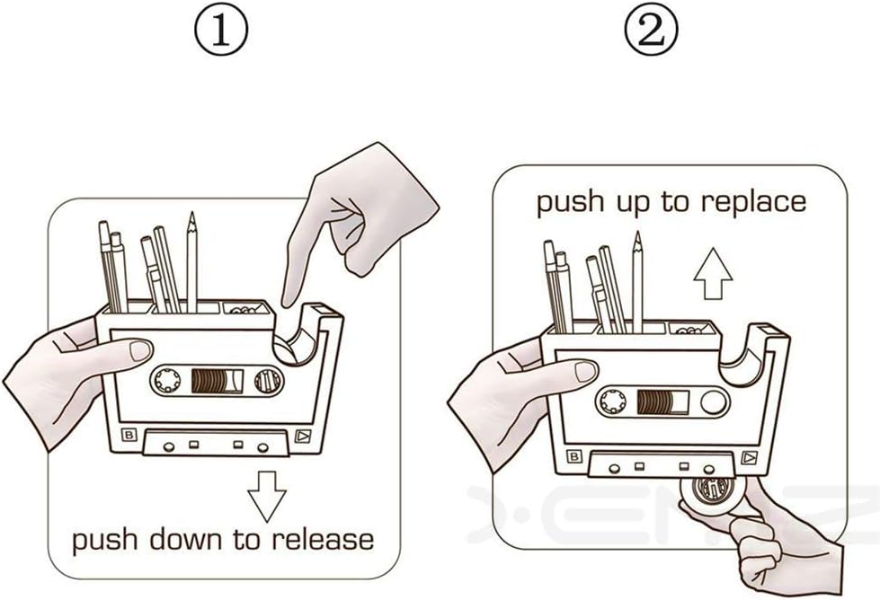 Creative Adhesive Tape Pen Holder Case, Retro Cassette Tape Dispenser Vase Brush Pot, Popular Pencil Desk Collection Tidy Organizer, Office Stationery Storage Container- Unique Gift (gray)