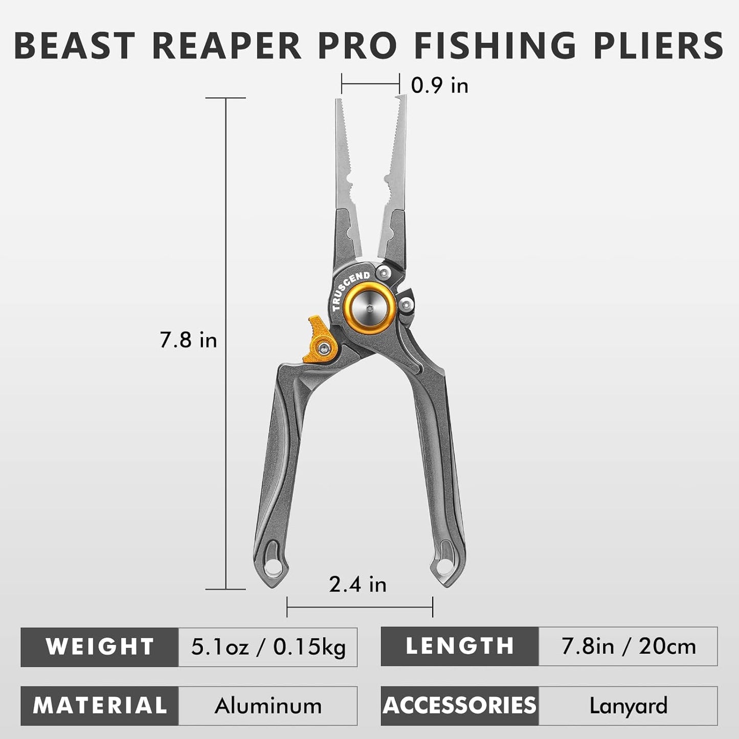 TRUSCEND Lockable Handy Fishing Pliers with Innovative Ergonomic Handle, Saltwater Corrosion Resistant Teflon Coated Fishing Tool, Multi-Function Fishing Gear with Mo-V Cutter, Amazing Fishing Gift