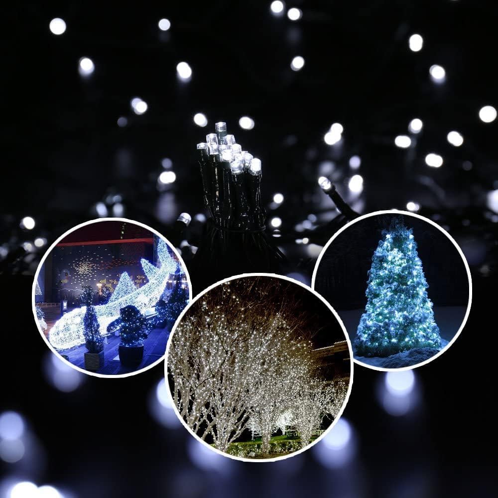iShabao Solar StringLights Outdoor, 98.4ft 300 LED Solar Fairy Lights 8 Modes Waterproof Christmas Lights for Garden, Patio, Home, Party, Wedding, Holiday, Tree, Outdoor Decor (White)
