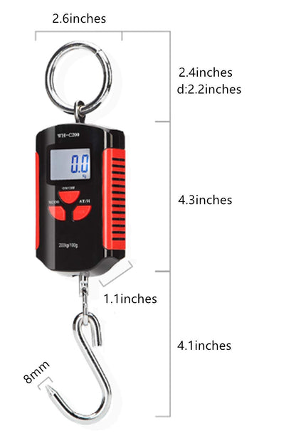 Klau Portable Mini Crane Scale 200 kg / 400 lb Heavy Duty Digital Scales LCD Display with Backlight for Home Farm Market Fishing Hunting Black and Red