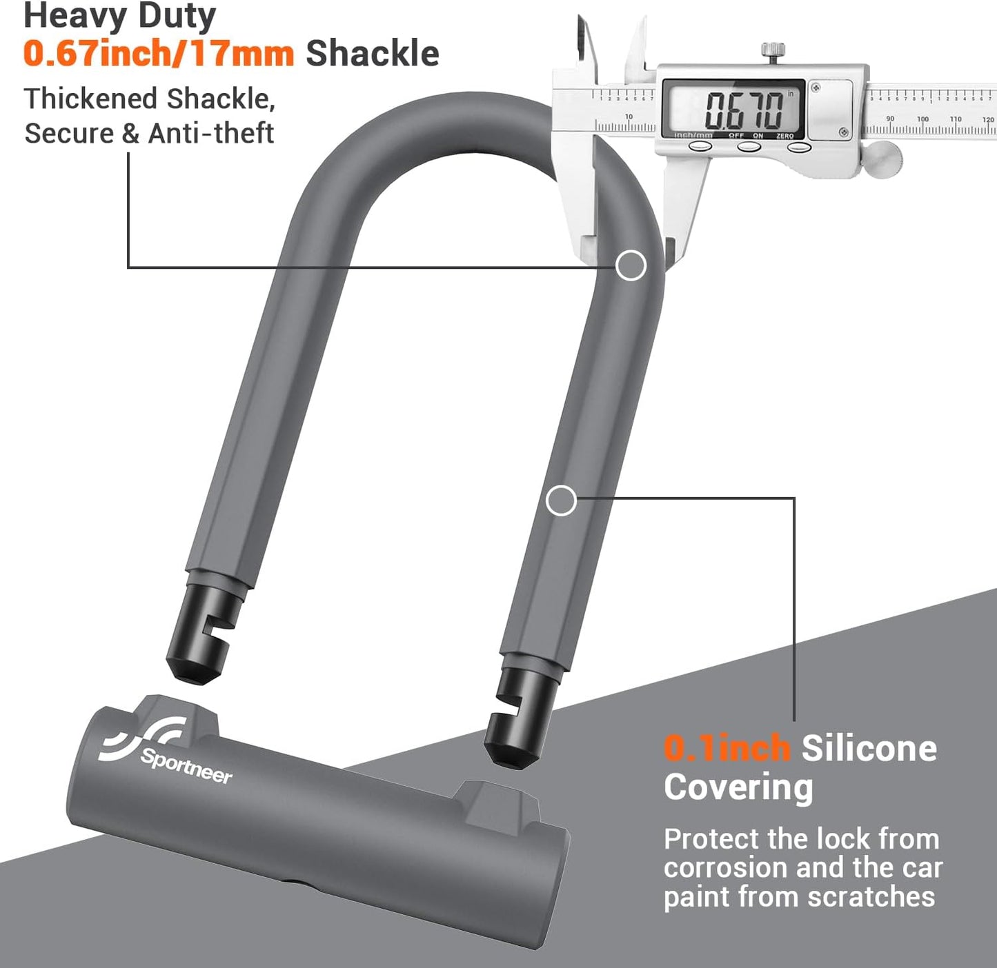 Sportneer Bike Lock: 17mm Heavy Duty Bike U Lock - High-Security Anti-Theft with 12mm x1.5m Steel Cable, 8''x5'' Compact Design, Includes Mounting Bracket for Mountain/Road/Folding/Electric Bikes