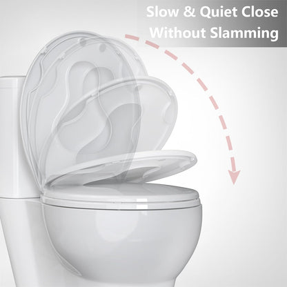 White Elongated Toilet Seat, Slow Close Toilet Cover Seat for Easy Clean and Stain-Resistant, Plastic Toilet Seat with Cover, Quick-Release Hinges and Quick-Attach Hardware