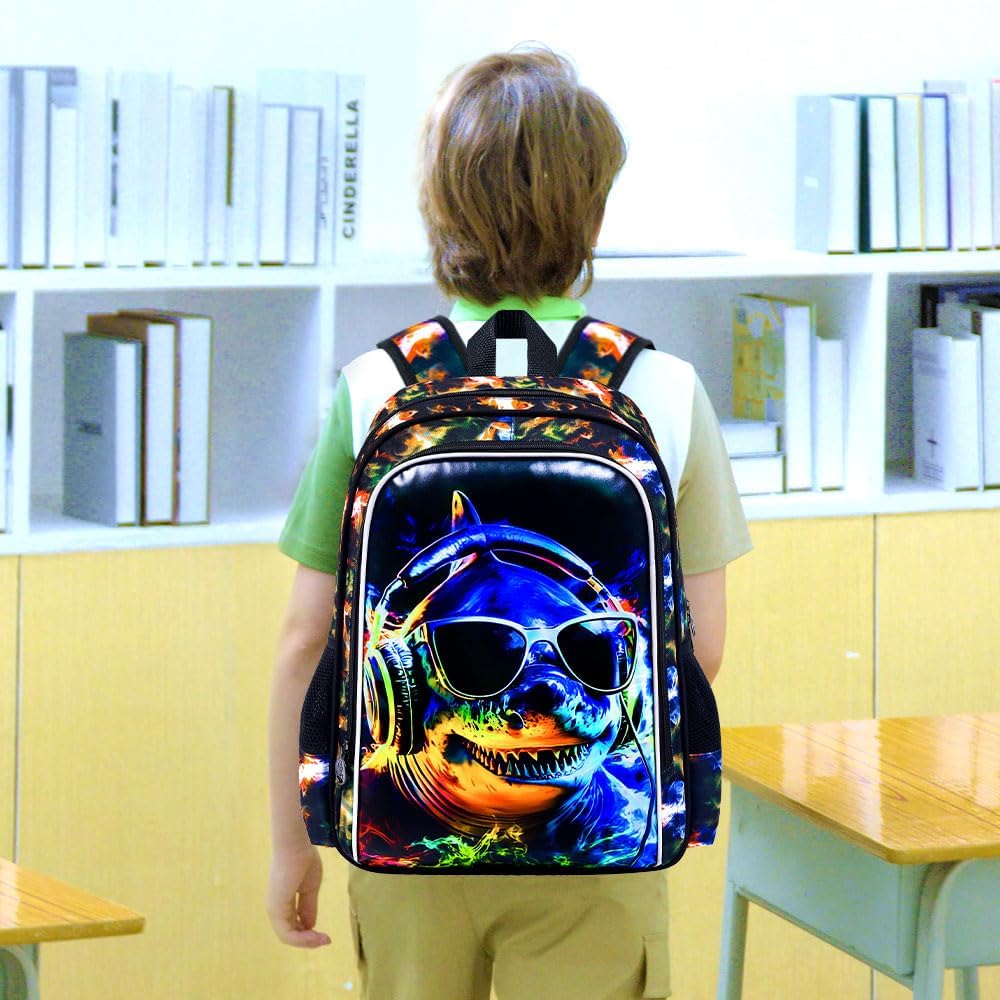 3pcs Backpack for Boys and Girls, 16” Kids Kindergarten Bookbag with Lunch Box, Cute Elementary Backpacks for Boy Girl