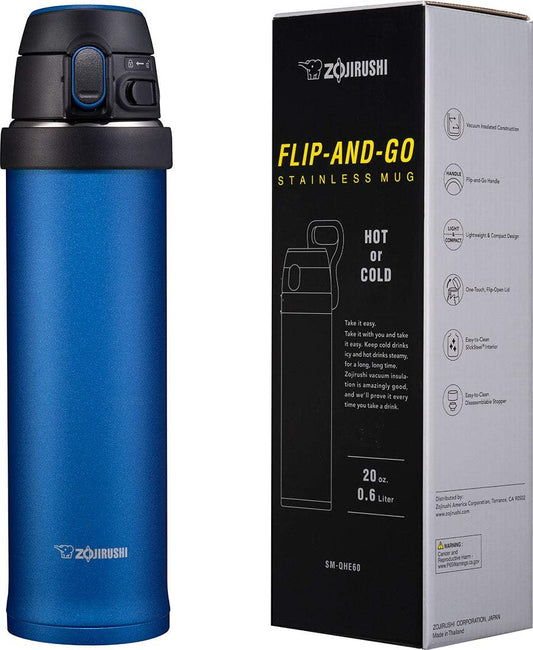 Zojirushi Flip-and-Go Stainless Mug, 20-Ounce, Cobalt Blue