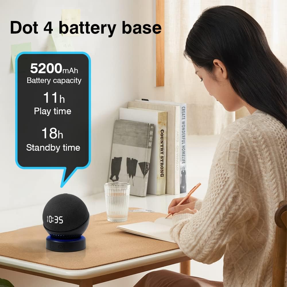 Battery Base for Dot (4th Gen) to Make Dot 4 Portable (The Speaker Not Included ) (DT04 Black)