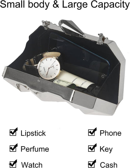 Clutch Purses for Women Lattice Pattern Metal Handbag Chain Geometric Evening Bag for Women